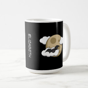 Kawaii Happy Bat Flying on Full Moon   Name hinzuf Kaffeetasse