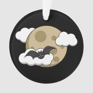 Kawaii Happy Bat Flying on Full Moon Ornament