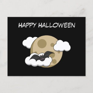 Kawaii Happy Bat Flying on Full Moon   Text hinzuf Postkarte