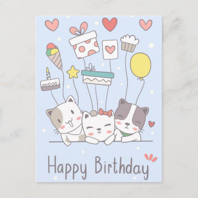 Kawaii Happy Birthday Postcard Postkarte (Vorderseite)