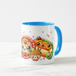 Kawaii Happy Food Niedlich Burger, Pizza & Hotdog Tasse
