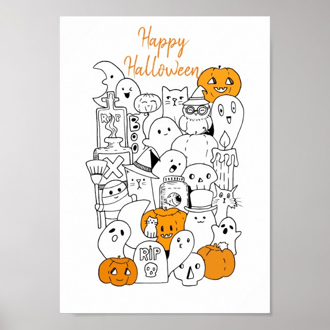 Kawaii Happy Halloween Doodle Poster (Vorne)