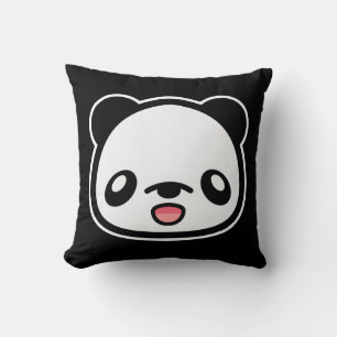 Kawaii Happy Panda On Black Kissen