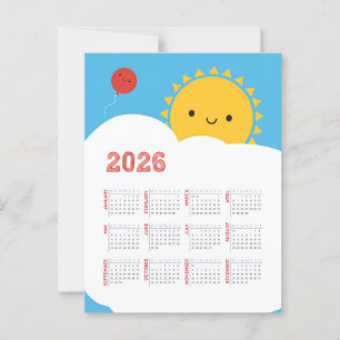 Kawaii Happy Sun 2026 Kalender Postkarte