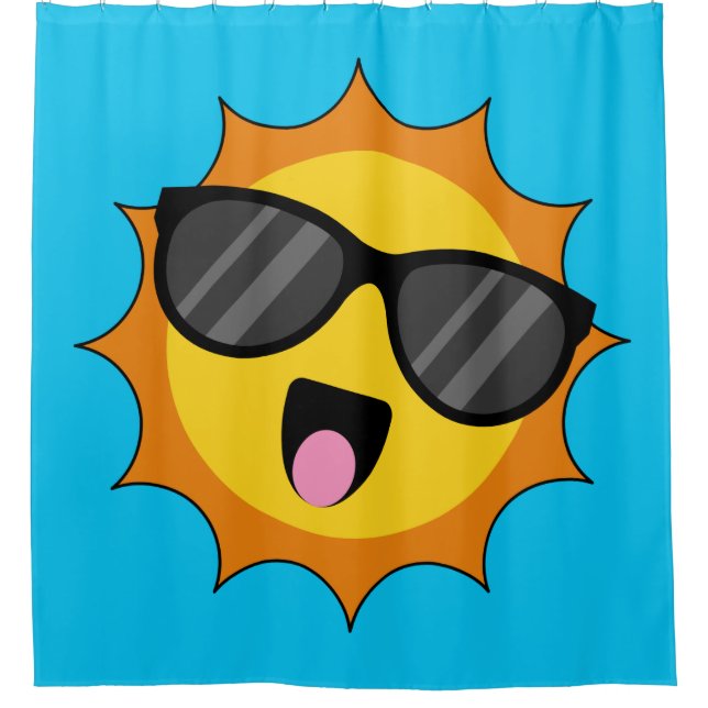 Kawaii Happy Sun mit Sonnenbrille Duschvorhang (Vorderseite)