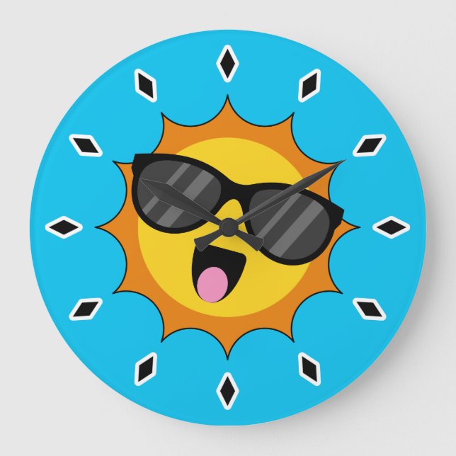 Kawaii Happy Sun mit Sonnenbrille Große Wanduhr (Vorderseite)