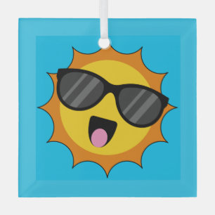 Kawaii Happy Sun mit Sonnenbrille Ornament Aus Glas