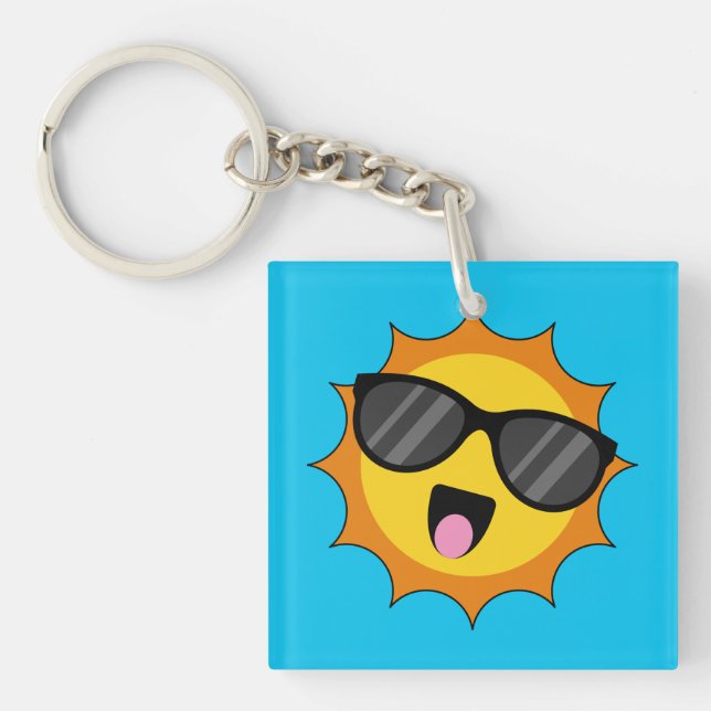 Kawaii Happy Sun mit Sonnenbrille Schlüsselanhänger (Vorderseite)