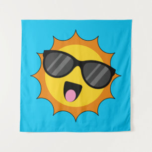 Kawaii Happy Sun mit Sonnenbrille Wandteppich