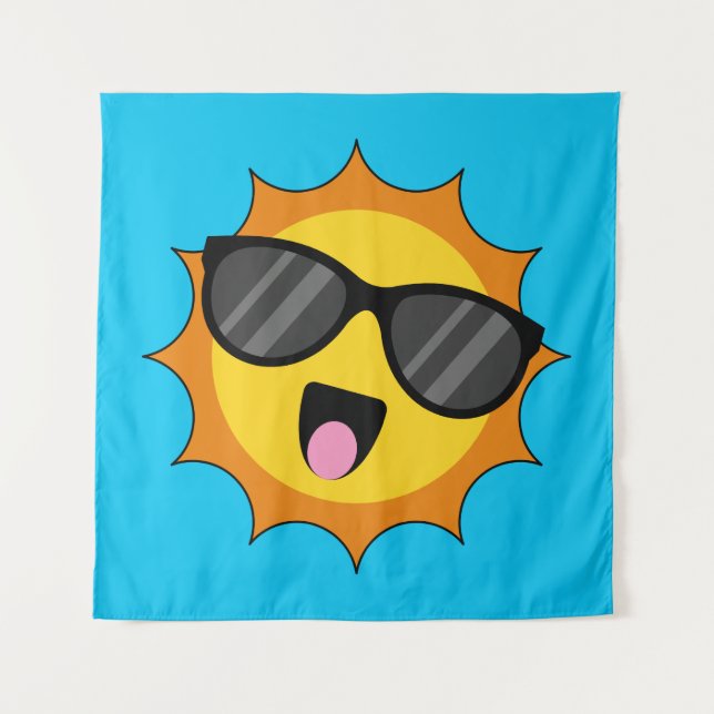 Kawaii Happy Sun mit Sonnenbrille Wandteppich (Vorderseite)