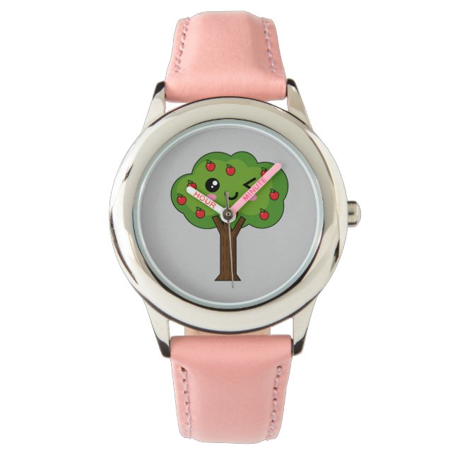 Kawaii Happy Winking Apple Tree Armbanduhr (Vorderseite)