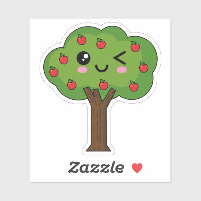 Kawaii Happy Winking Apple Tree Aufkleber (Blatt)