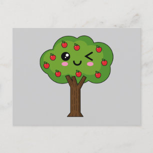 Kawaii Happy Winking Apple Tree Feiertagspostkarte