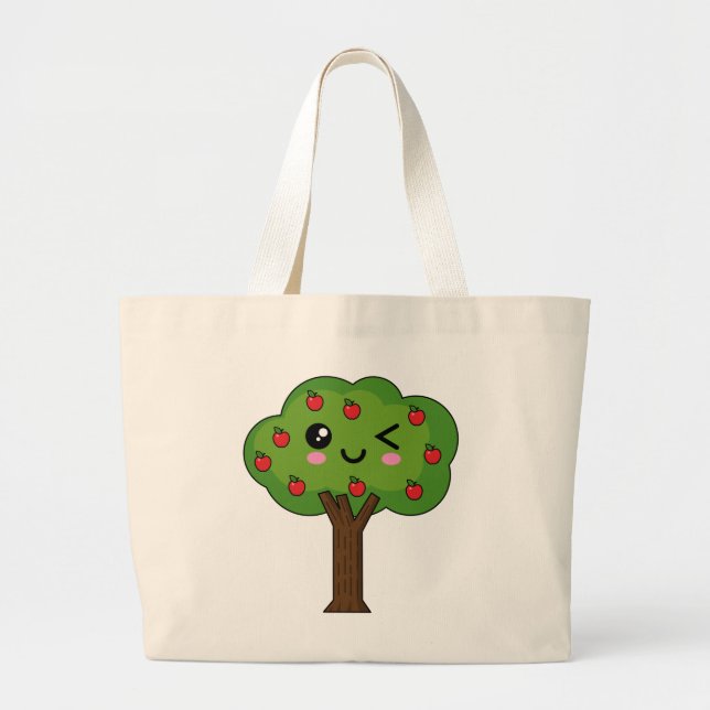 Kawaii Happy Winking Apple Tree Jumbo Stoffbeutel (Vorne)