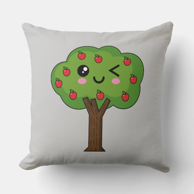 Kawaii Happy Winking Apple Tree Kissen (Vorderseite)