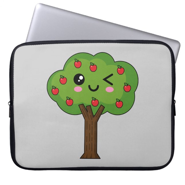 Kawaii Happy Winking Apple Tree Laptopschutzhülle (Vorderseite)