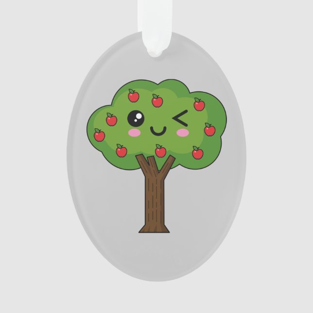 Kawaii Happy Winking Apple Tree Ornament (Vorderseite)