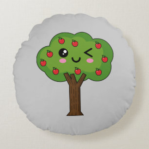 Kawaii Happy Winking Apple Tree Rundes Kissen