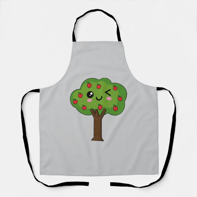 Kawaii Happy Winking Apple Tree Schürze (Vorderseite)