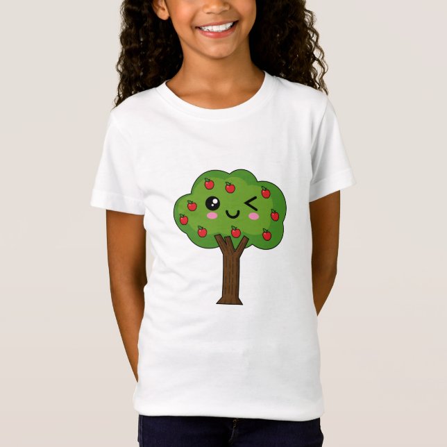 Kawaii Happy Winking Apple Tree T-Shirt (Vorderseite)