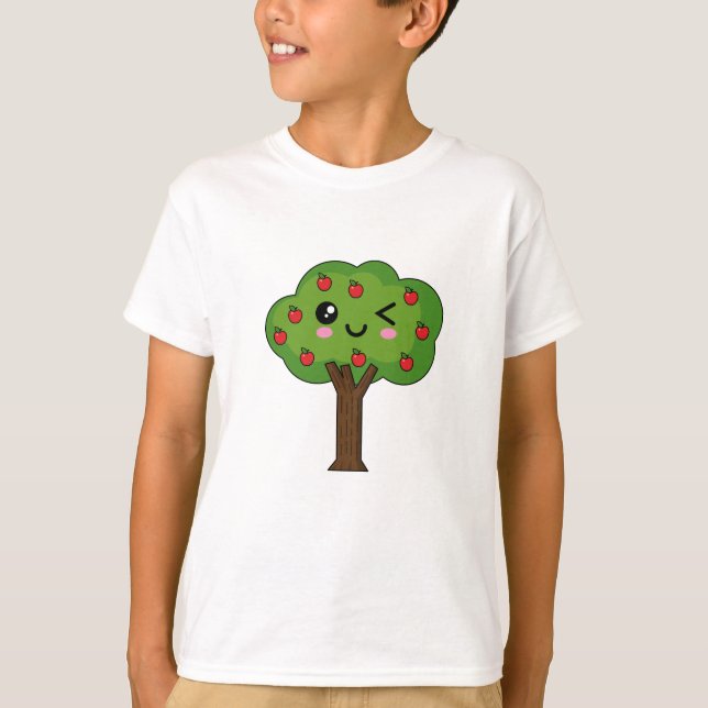 Kawaii Happy Winking Apple Tree T-Shirt (Vorderseite)