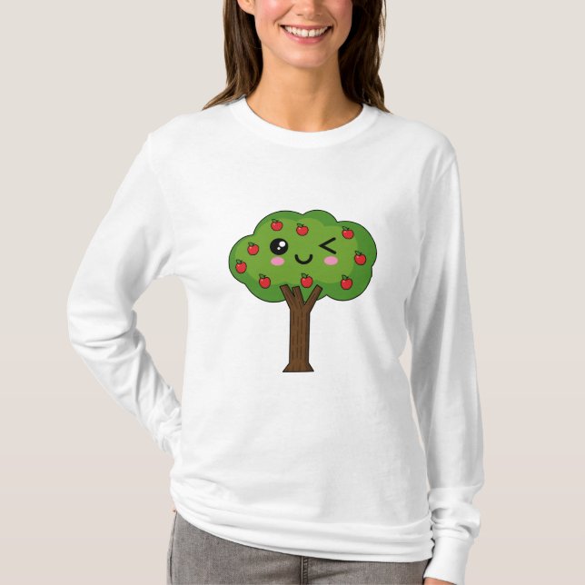 Kawaii Happy Winking Apple Tree T-Shirt (Vorderseite)
