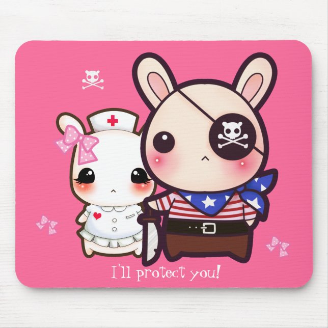 Kawaii Häschenpaare auf rosa Mausunterlage Mousepad (Vorne)