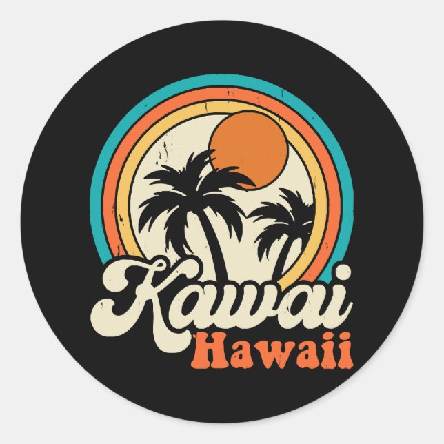 Kawaii Hawaii Surfing Runder Aufkleber (Vorderseite)
