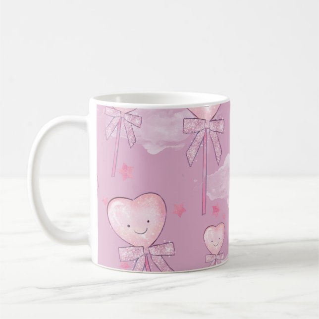 Kawaii Heart Lollipop Pattern - Pastel Lila Kaffeetasse (Links)