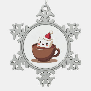 Kawaii-Heißkakao-Tasse lächelnde Marshmallow-Kunst Schneeflocken Zinn-Ornament