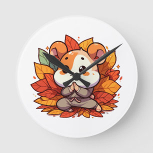 Kawaii Herbst Hamster Yoga Runde Wanduhr