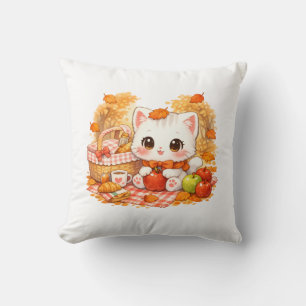 Kawaii Herbst-Picknick-Kitty – Süße Herbst-Katze Kissen