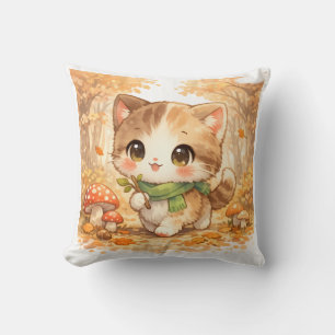 Kawaii Herbstwald-Kätzchen – Gemütlicher herbstlic Kissen