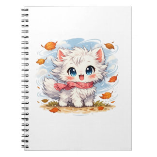 Kawaii Herbstwind-Kitty – Süße gemütliche Herbstka Notizblock