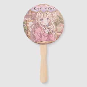 Kawaii Herzschlag Boba Tee Anime Mädchen Ästhetik Fächer