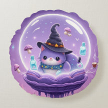 Kawaii-Hexen-Schneekugel-Rundkissen
