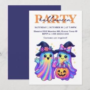 Kawaii Holographic Retro Ghosts Halloween-Party Einladung