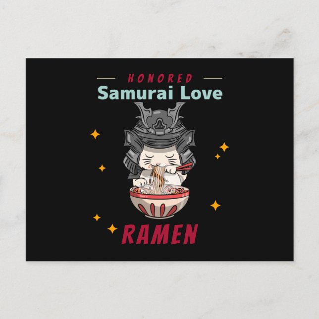 Kawaii Honoren Samurai Cat Eat Ramen Postkarte
