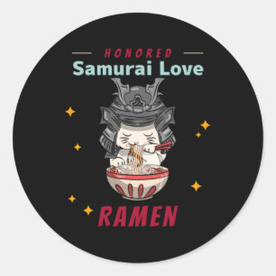 Kawaii Honoren Samurai Cat Eat Ramen Runder Aufkleber