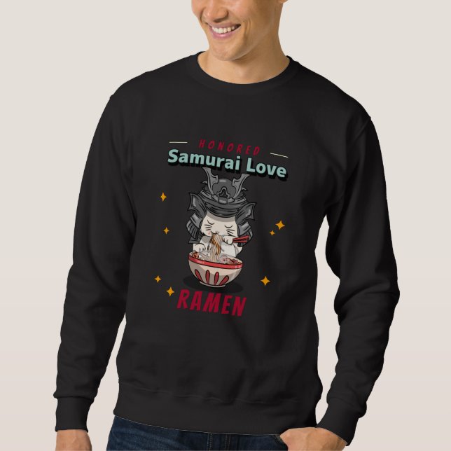 Kawaii Honoren Samurai Cat Eat Ramen Sweatshirt (Vorderseite)