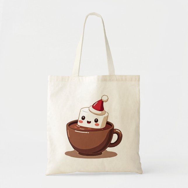 Kawaii Hot Cocoa Mug Smiling Marshmallow Tote Bag Tragetasche (Vorne)