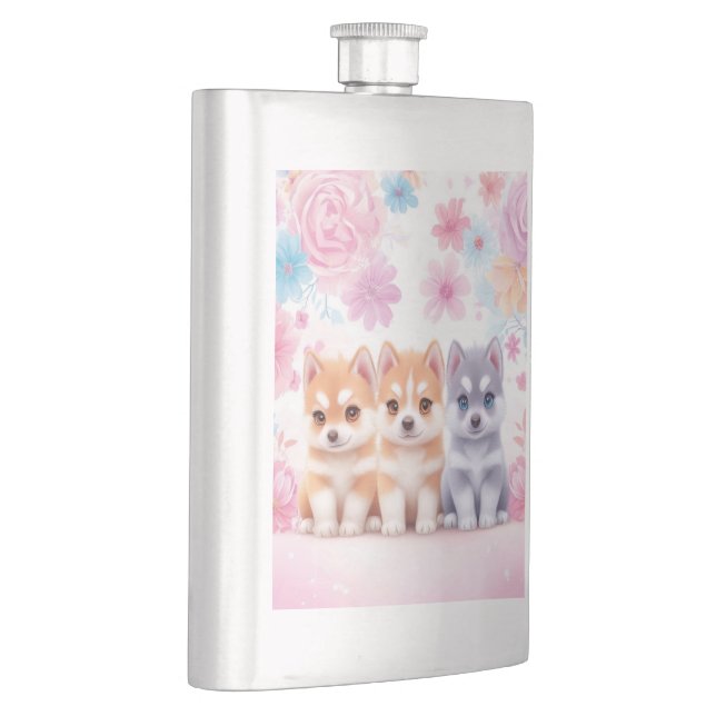 Kawaii Husky Welpen: Pastel Pals Kaffee Flachmann (Rechts)