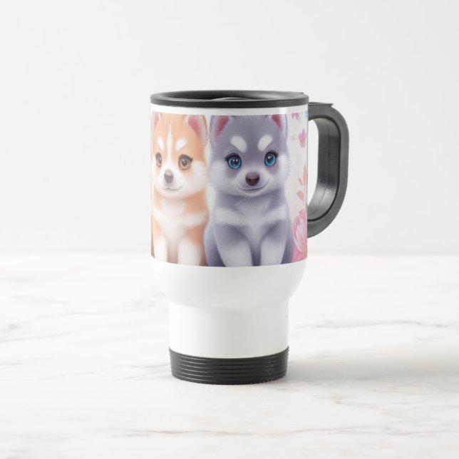 Kawaii Husky Welpen: Pastel Pals Kaffee Reisebecher (VorderseiteRechts)