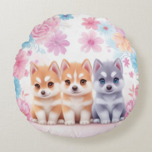 Kawaii Husky Welpen: Pastel Pals Throw Kissen