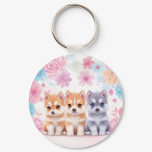 Kawaii Husky Welpen: Pastel Pals Throw Kissen