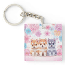 Kawaii Husky Welpen: Pastel Pals Throw Kissen