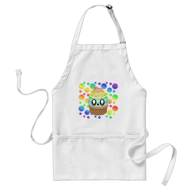 Kawaii Ice Cream Cone Rainbow Dots Schürze (Vorne)
