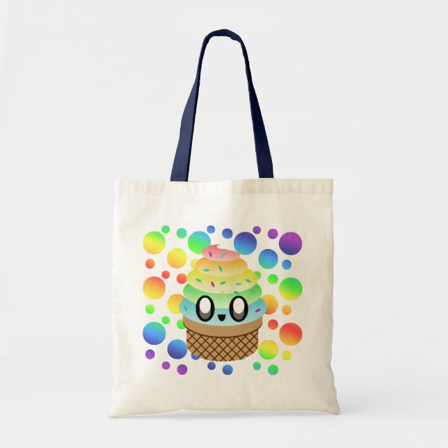 Kawaii Ice Cream Cone Rainbow Dots Tragetasche (Vorne)