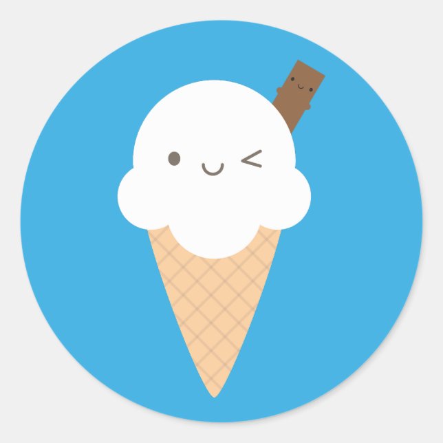 Kawaii Ice Cream Cone Runder Aufkleber (Vorderseite)