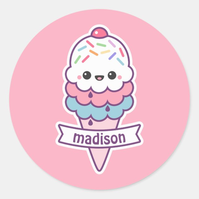 Kawaii Ice Cream Cone Runder Aufkleber (Vorderseite)